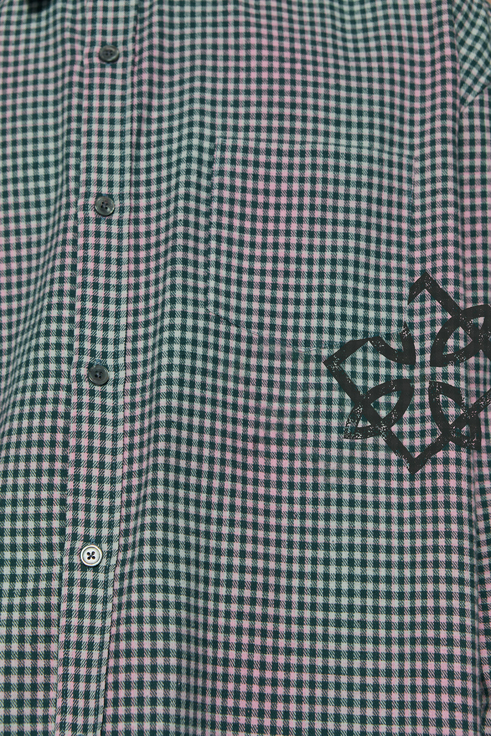 SYMBOL CHECK SHIRT / GREEN&PINK