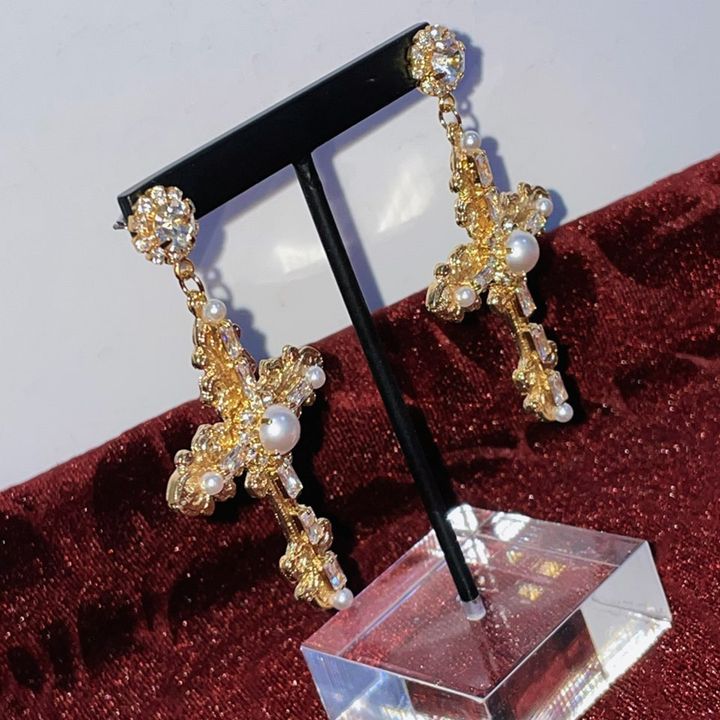 bling cross earring