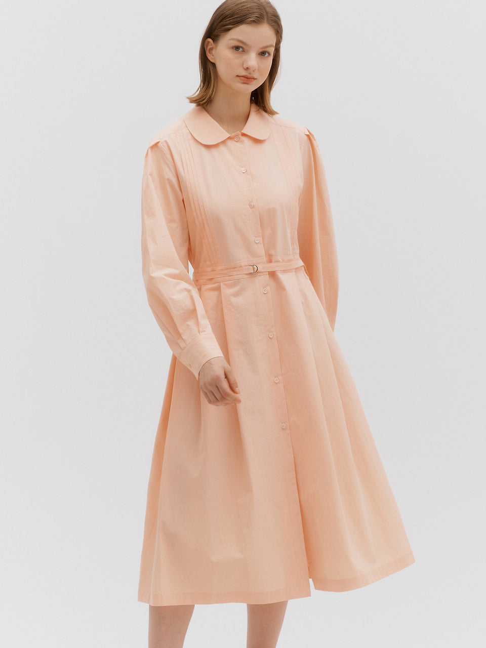 Pintuck cotton dress - Salmon pink