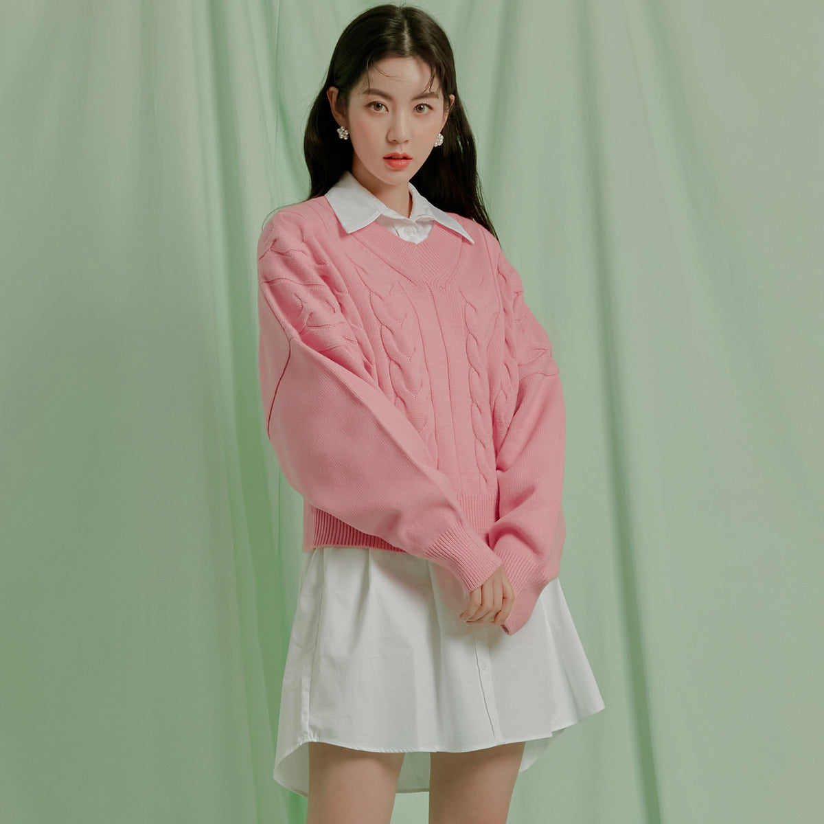 ツイストVネックニット / TWIST V-NECK KNIT / PINK