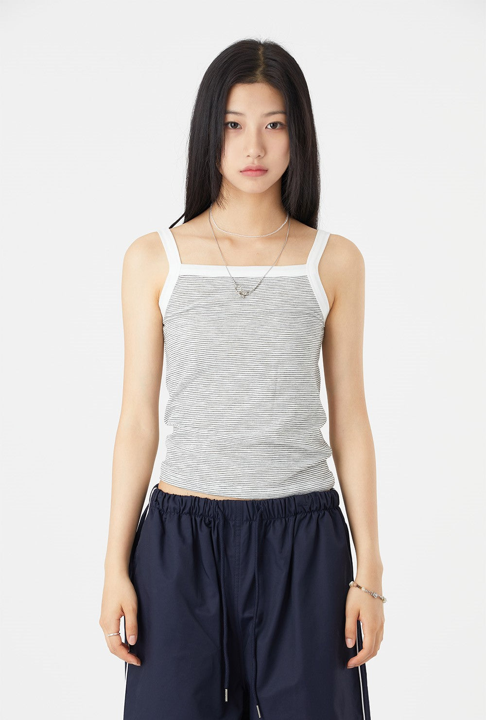 Stripe wide strap sleeveless