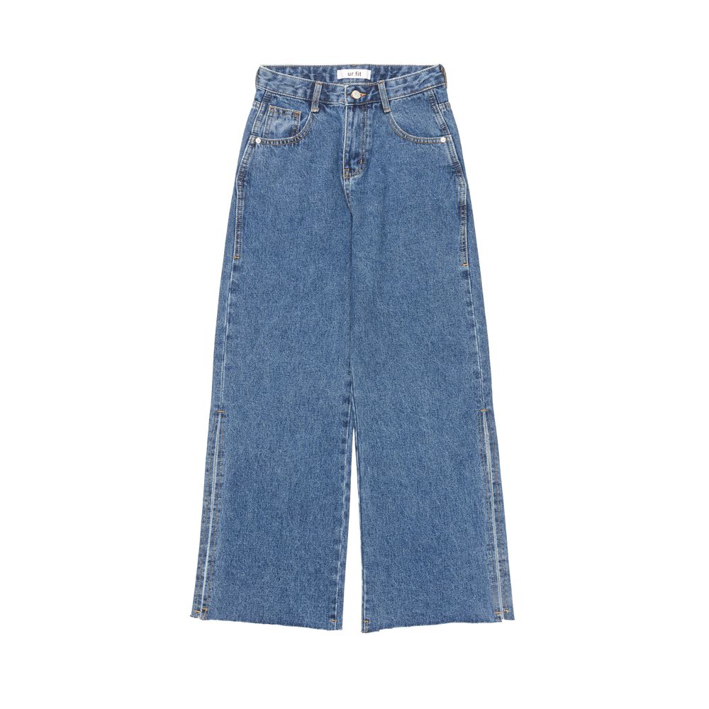 WIDE FIT SLIT MEDIUM BLUE DENIM PANTS [16634]