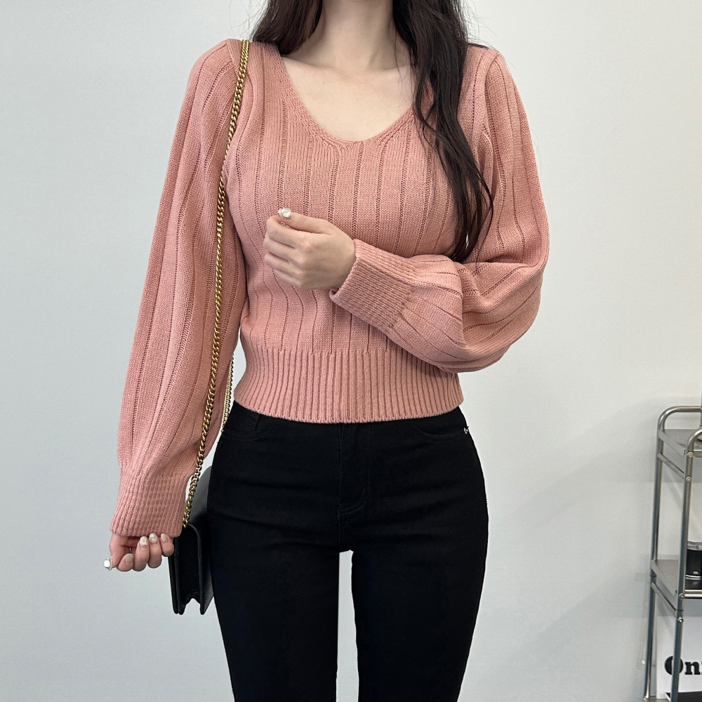 V Neck Balloon Sweater