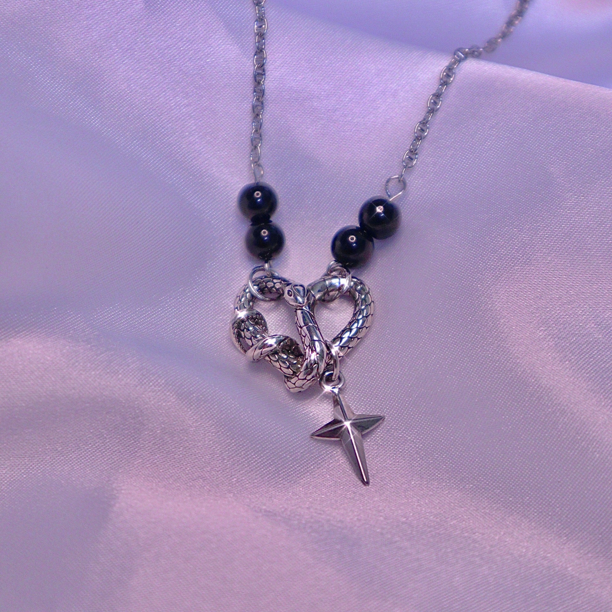 heart snake cross necklace