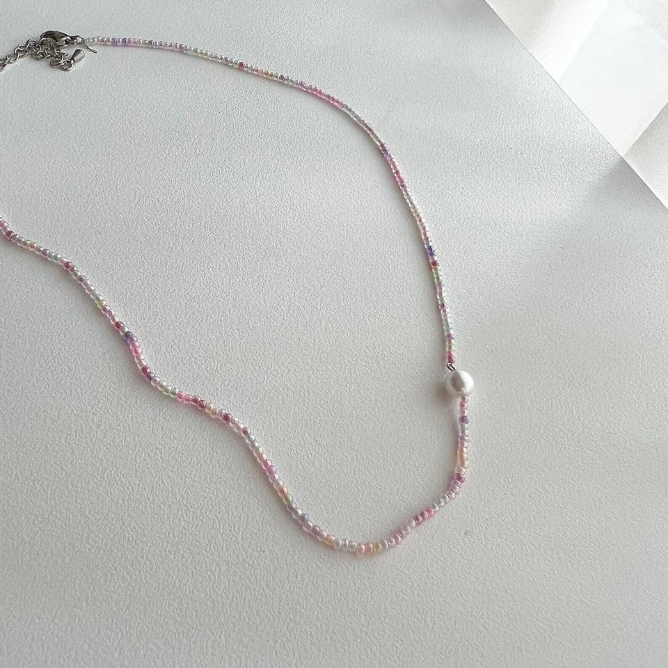 pd Pearl Color Beads Choker Necklace