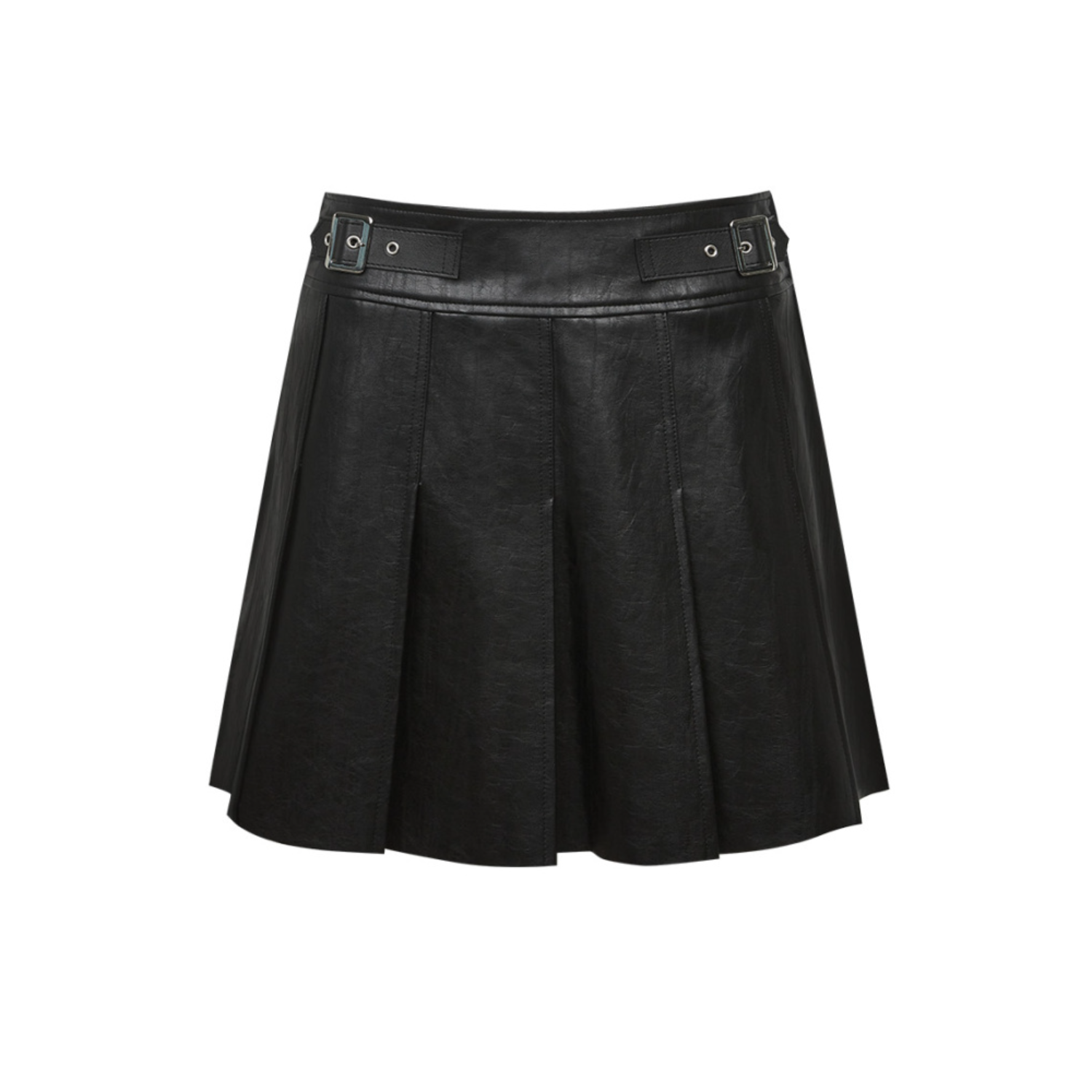 Belted Leather Pleats Skirt (BLACK)