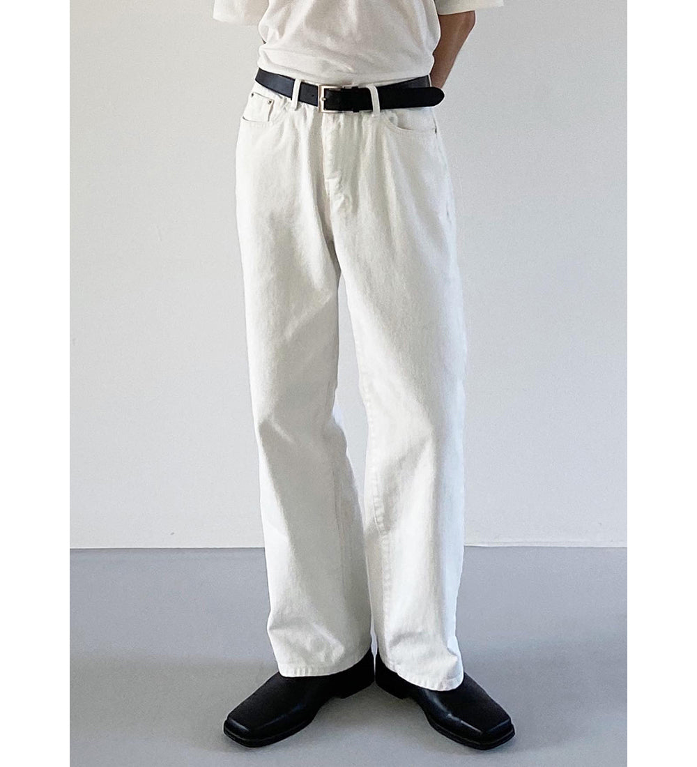 White wide long denim pants