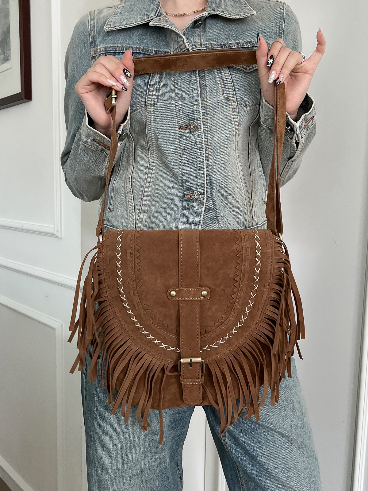 suede fringed shoulder bag