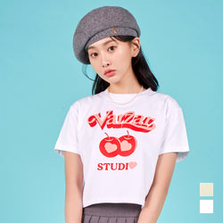 ツインアップルハートクロップTシャツ