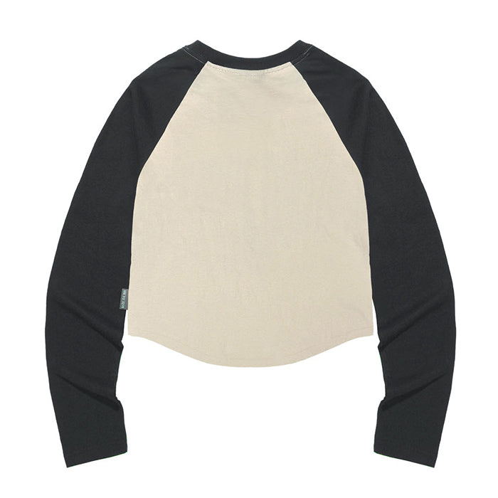 NYANG NYANG NYANG RAGLAN CROP LS T-SHIRTS [BEIGE]