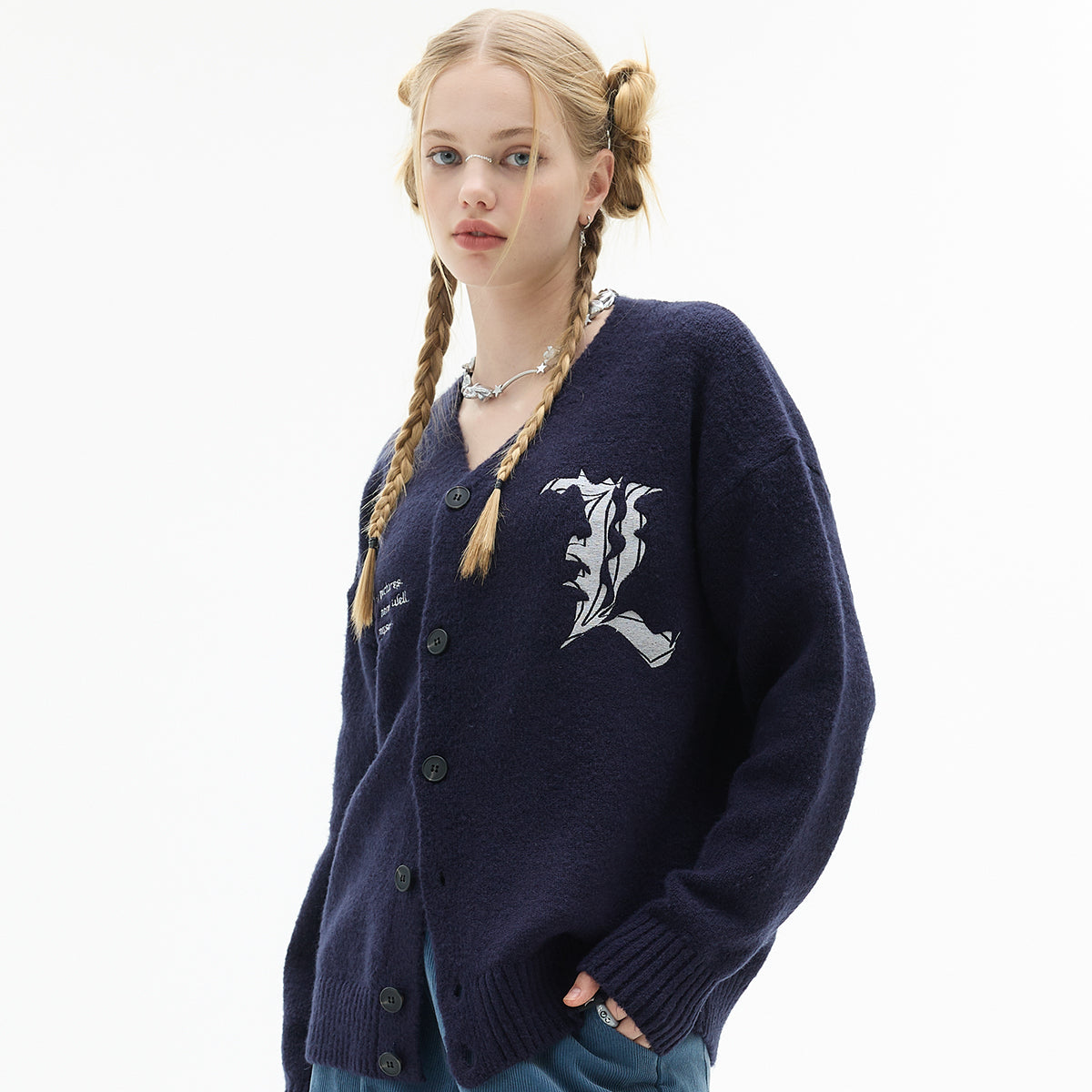 VL L LETTERING CARDIGAN (NAVY)