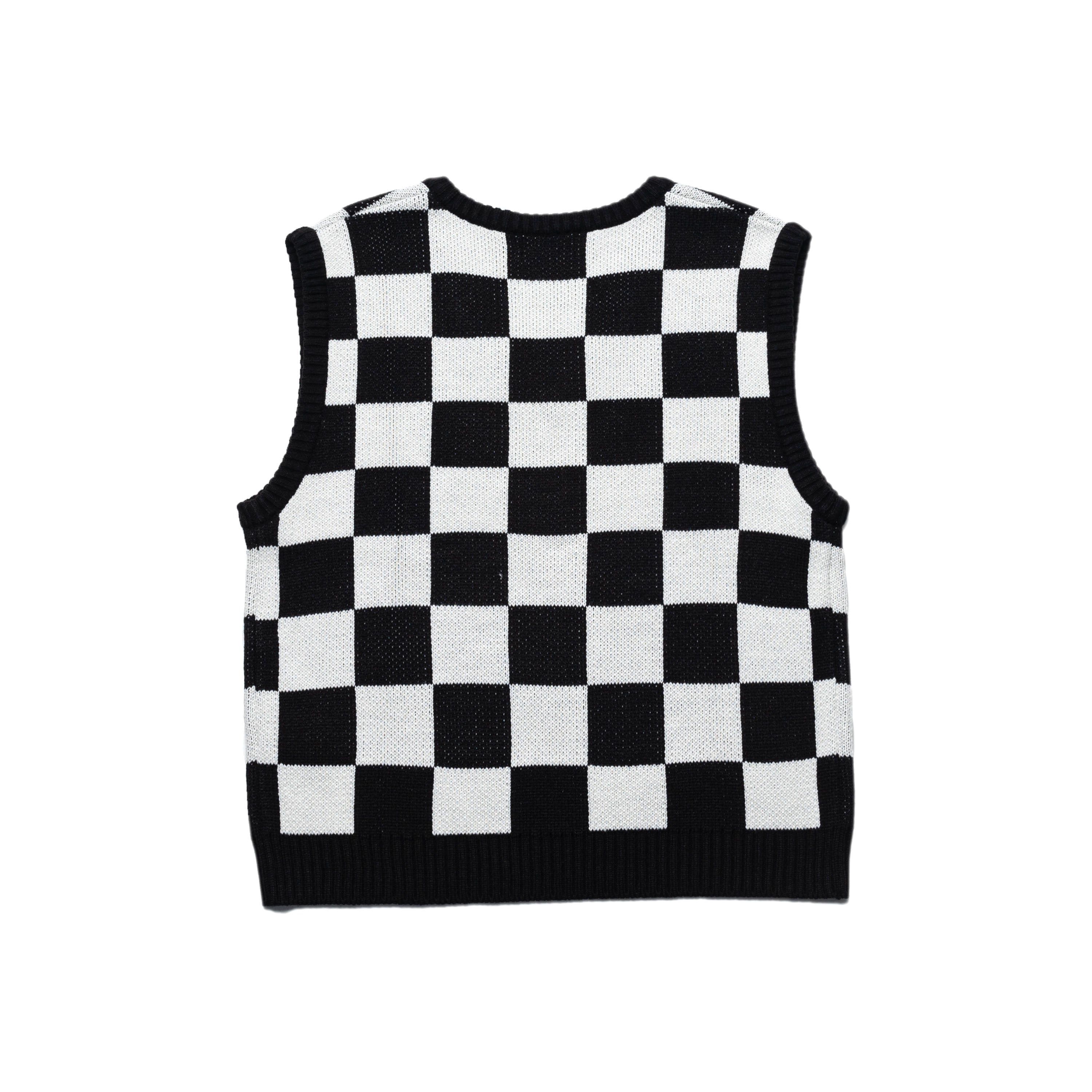 CHECKBOARD KNIT VEST(BLACK