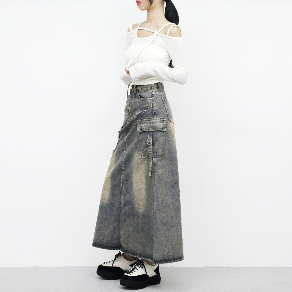 Zance vintage denim long skirt