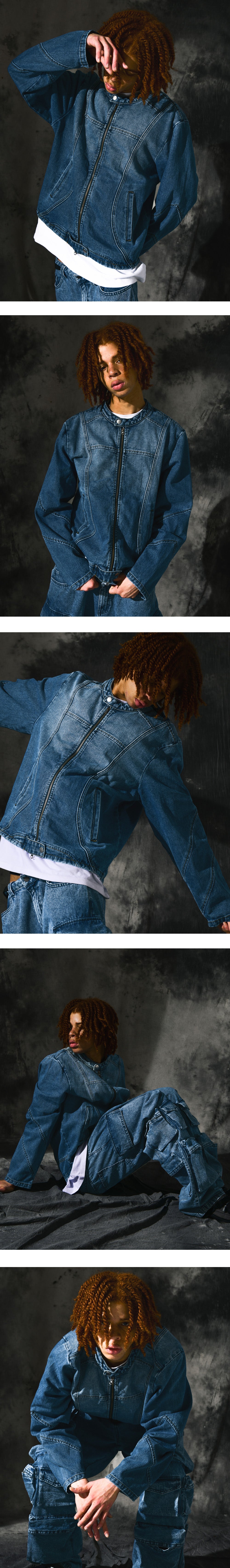 Curved Biker Denim Jacket_Blue