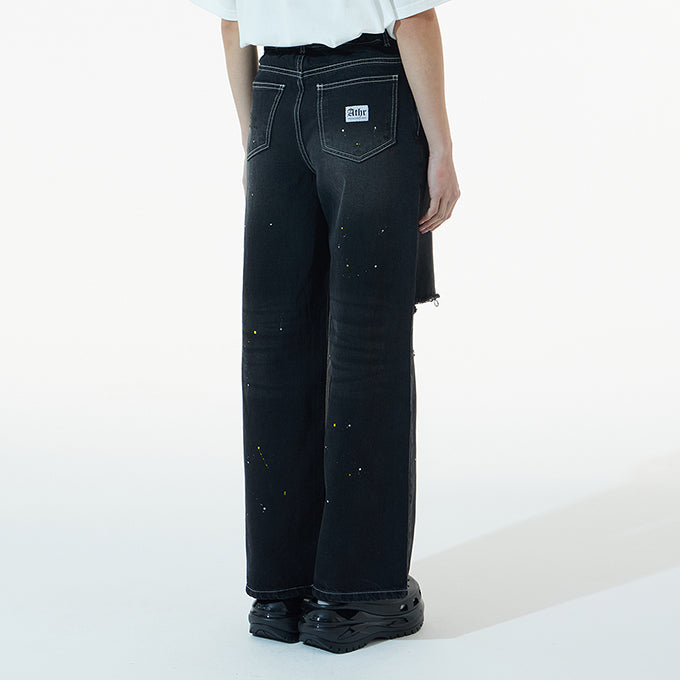 LOOSE DESTROYED PAINT DENIM PANTS