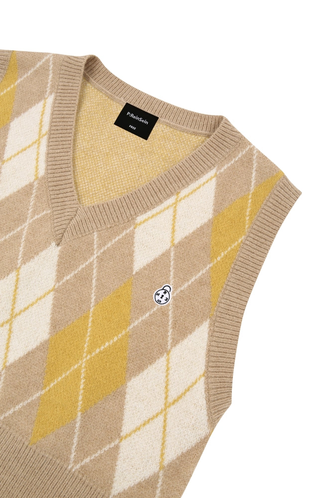 YELLOW ARGYLE KNIT VEST