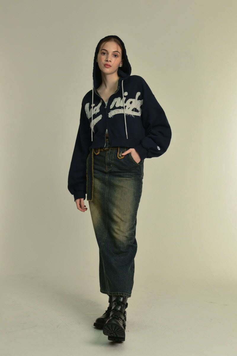 damage hood zip up (navy)