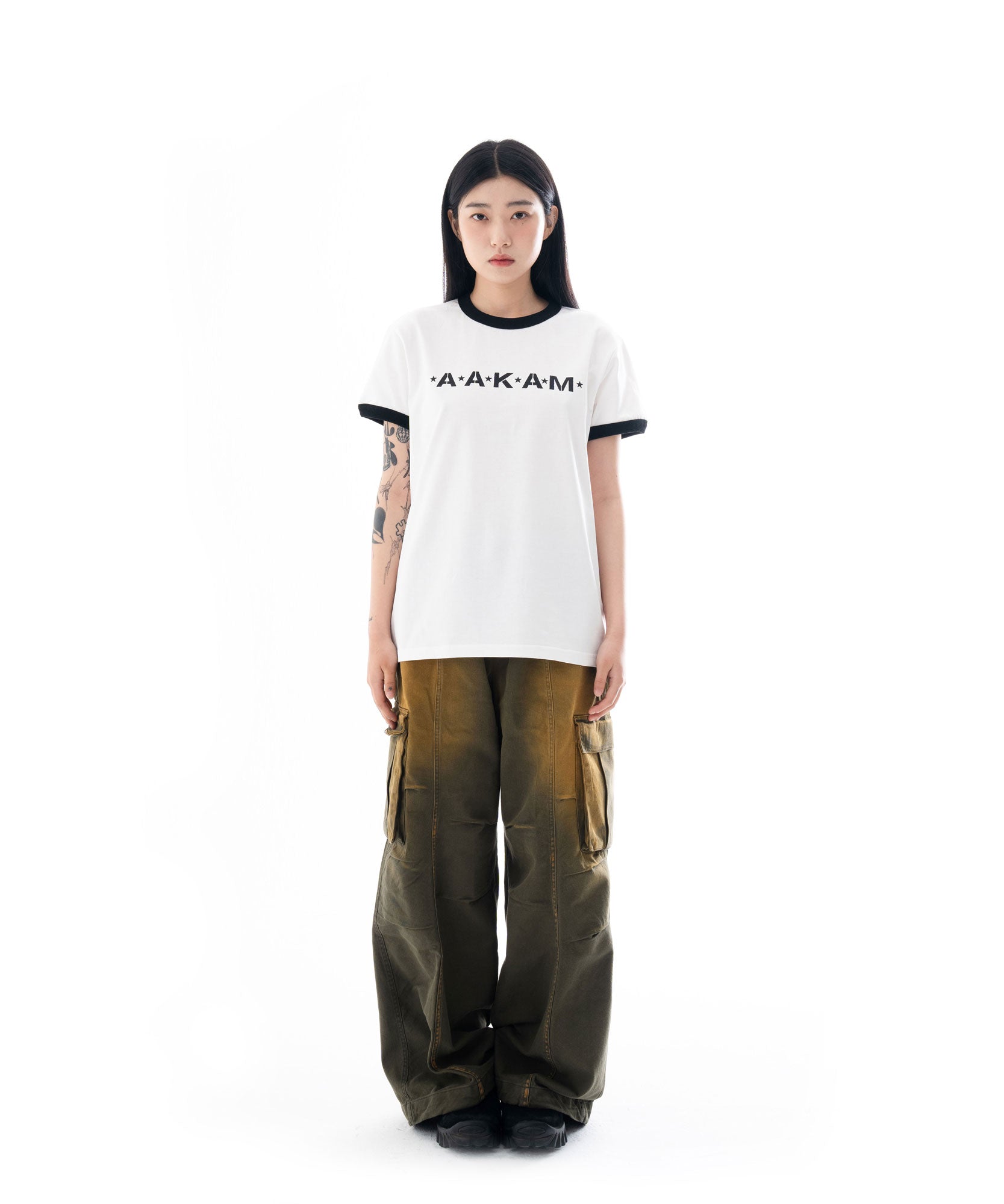 Knee Pin-tuck Wide Cargo Pants (Washed Khaki)