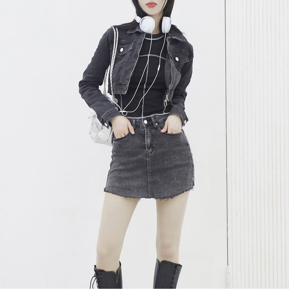 Hedden denim cropped jacket + denim skirt set