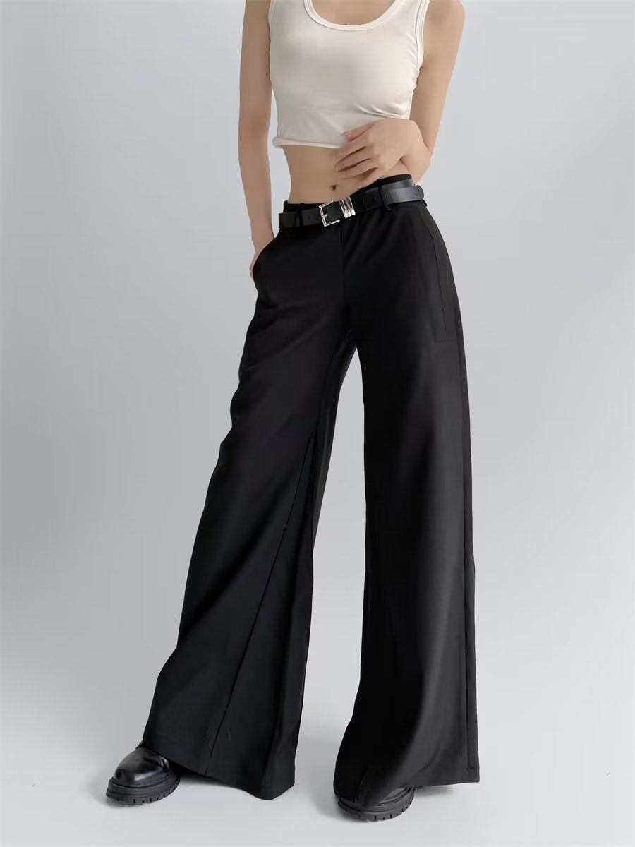 Belted semi bootcut slacks