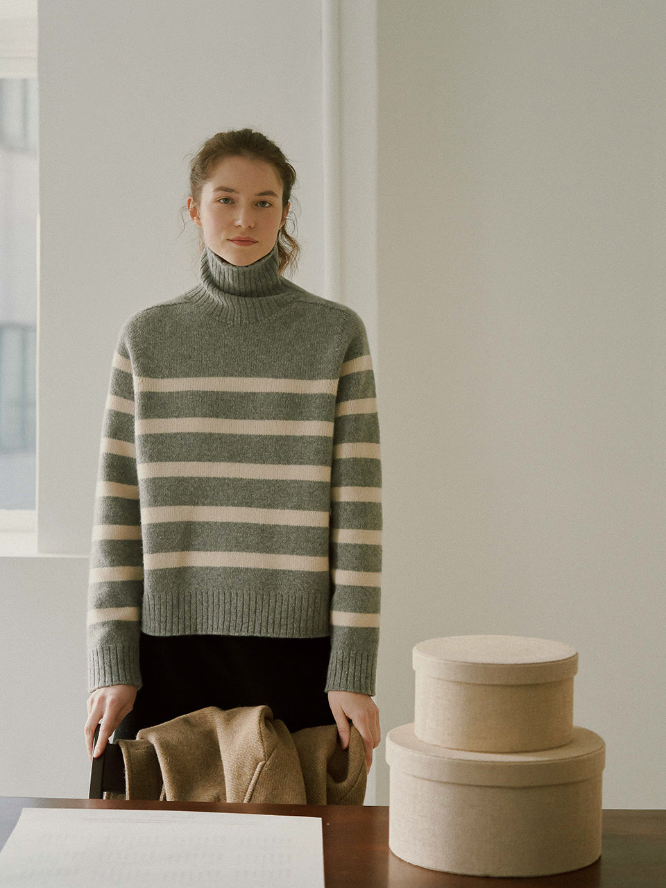 Stripe wool turtleneck