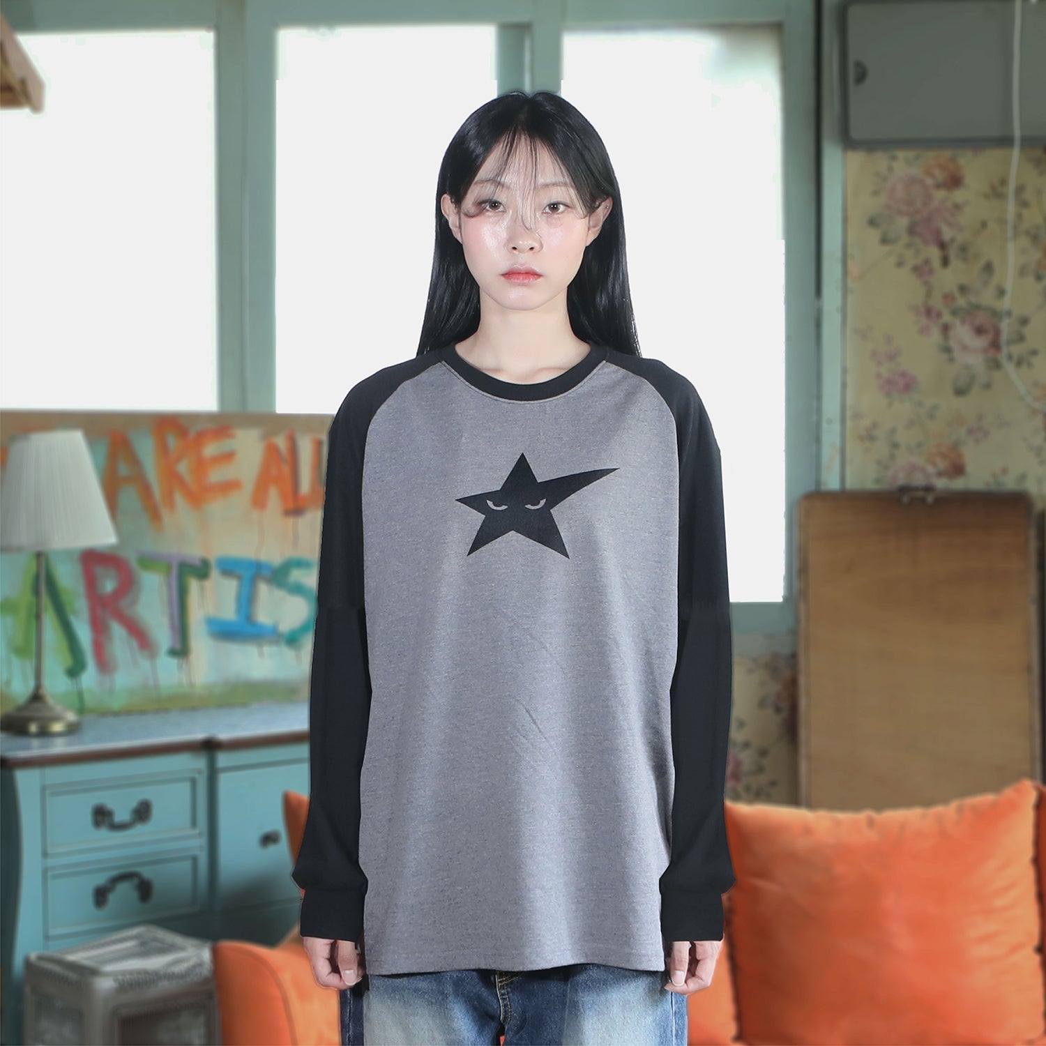 LAZY STAR RAGLAN SLEEVE ( GRAY )