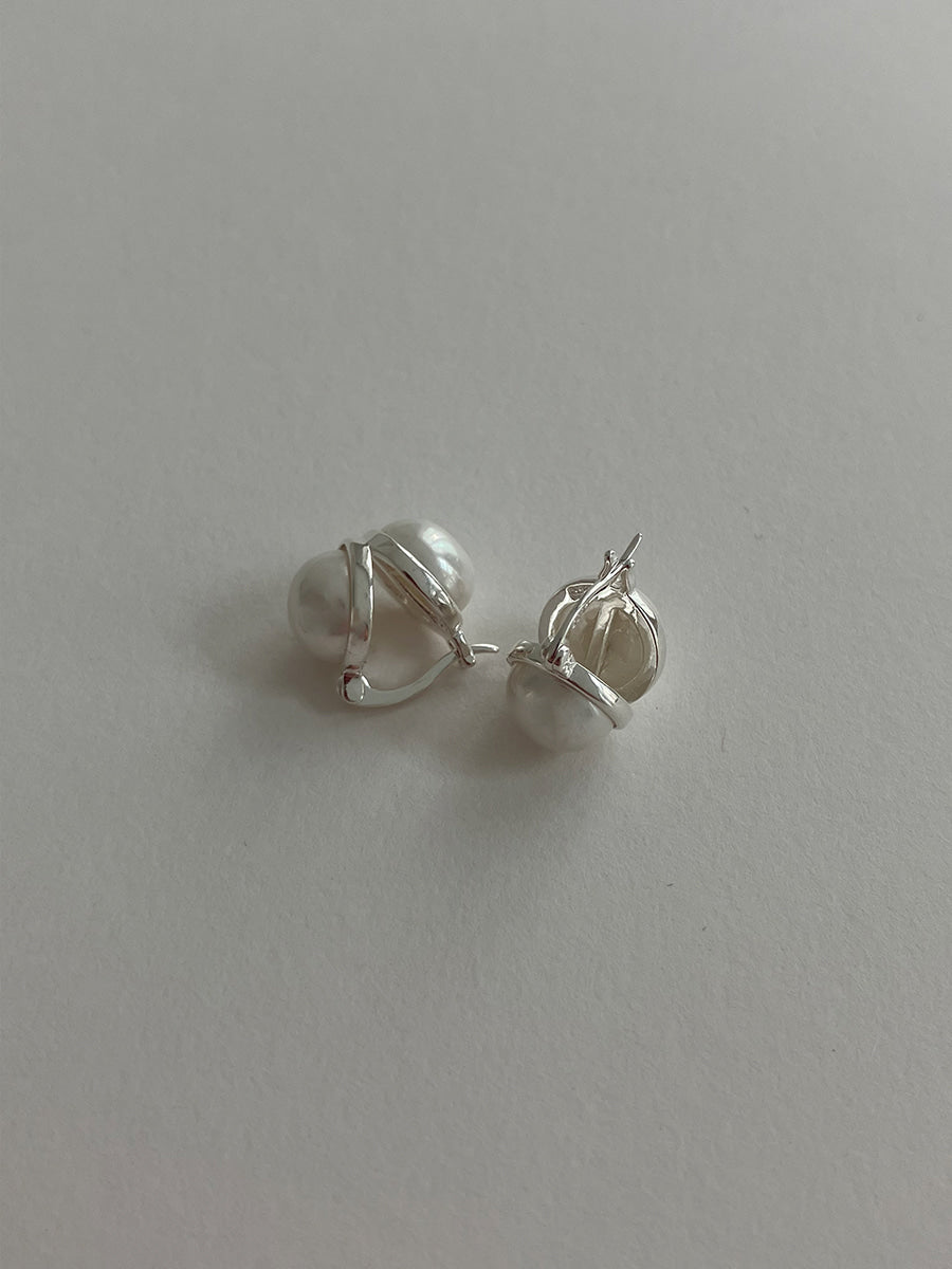 [92.5silver] clip pearl one-touch earrings