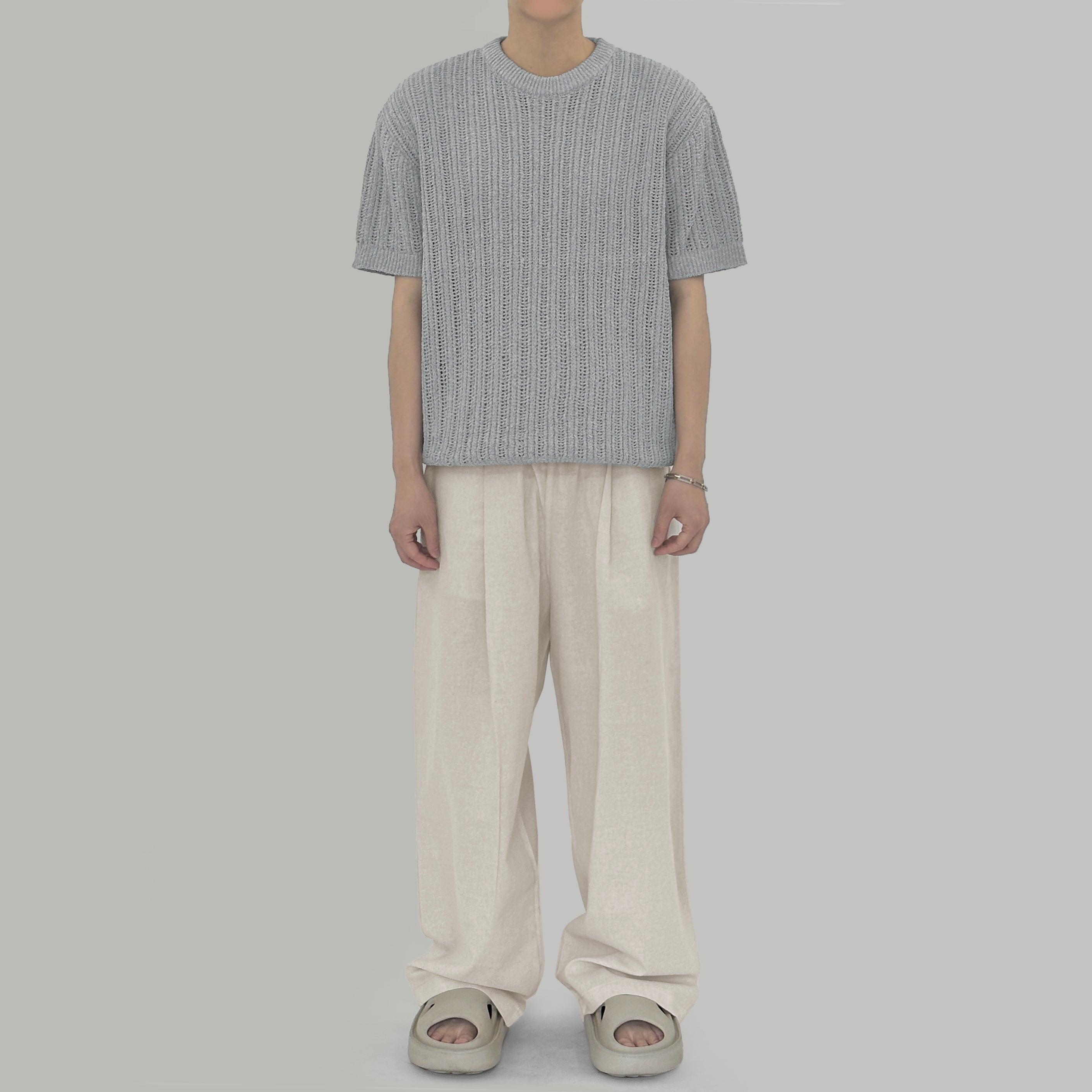 Banding linen wide pants