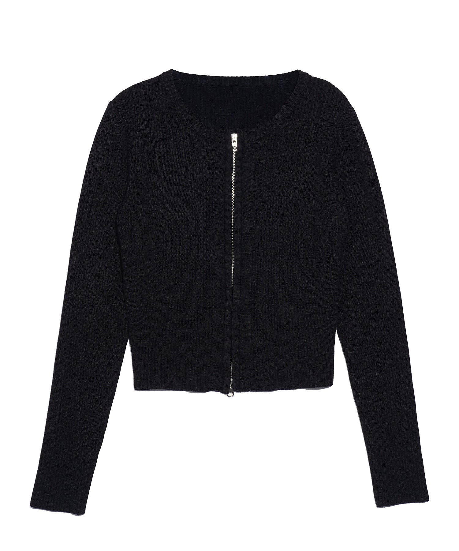 Patch rib two-way zip-up cardigan_black