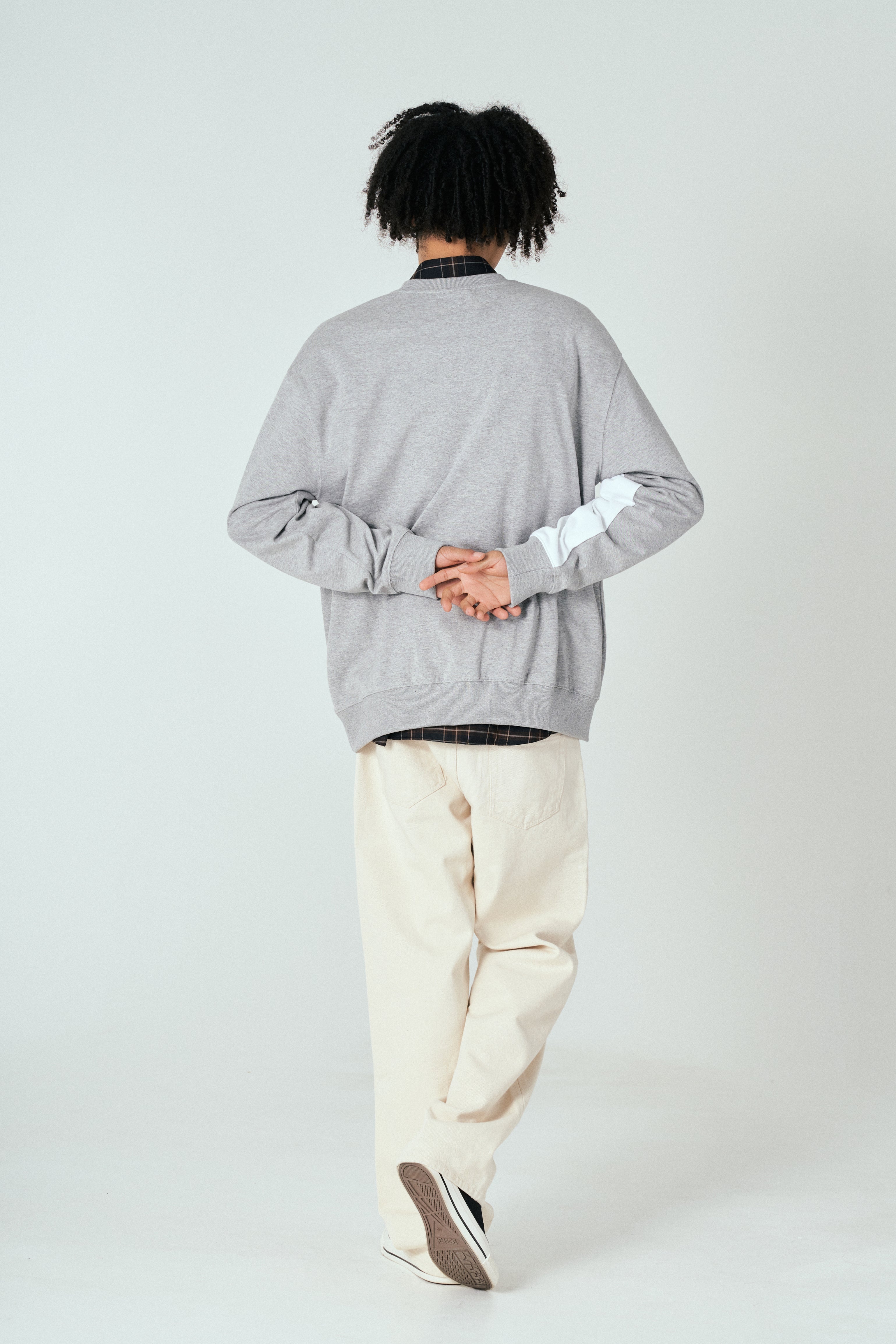 Sleeve Contrast Sweatshirt T60 Melange Gray