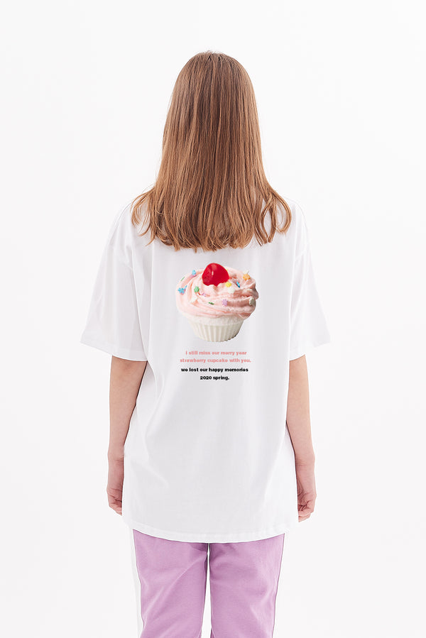 ケーキプリントオーバーフィット半袖Tシャツ