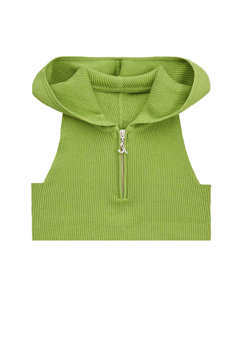 LACE-UP HALTER HOODED KNIT SLEEVELESS (GREEN)