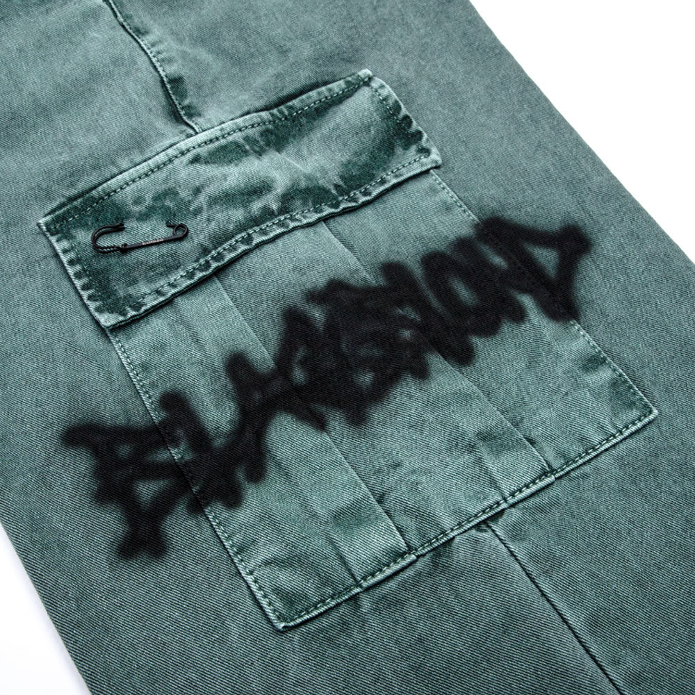 BBD Graffiti Logo Wide Denim Cargo Pants (Deep Green)