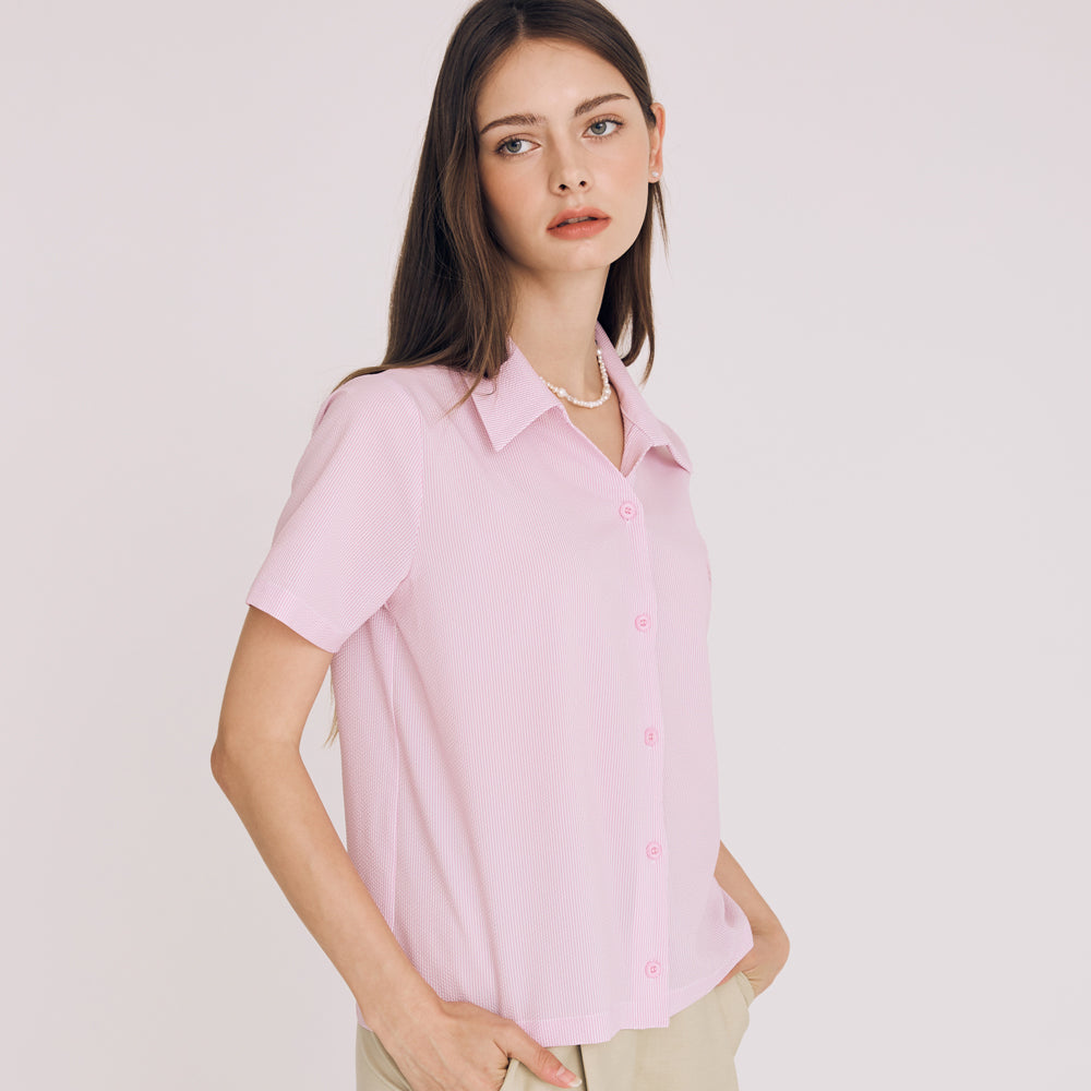 SEERSUCKER STRIPE SHIRT (PINK)