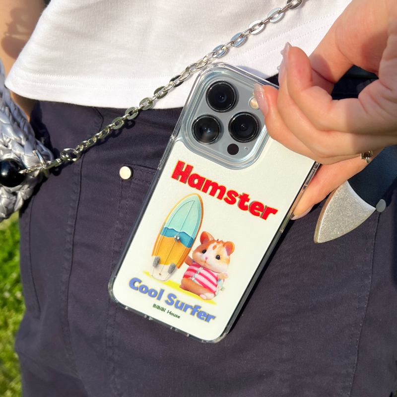 [transparent jelly hard] Cool Surfer Hamster (White) Phone Case