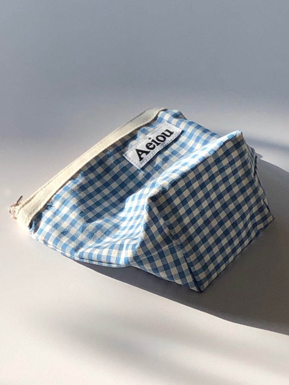 Aeiou Basic Pouch (M size) Baby Blue Check