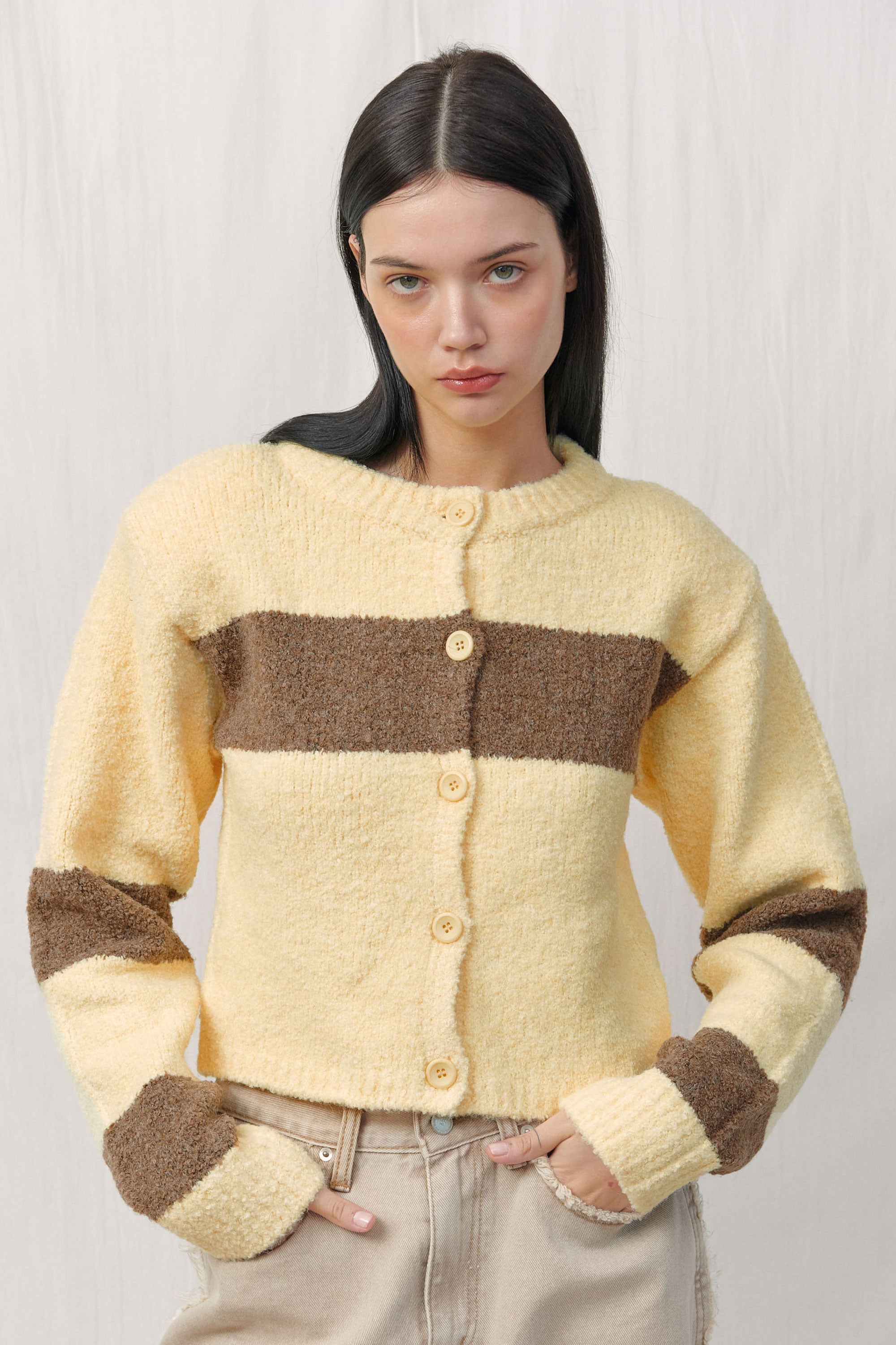 ALPACA BOOKLE KNIT CARDIGAN / YELLOW