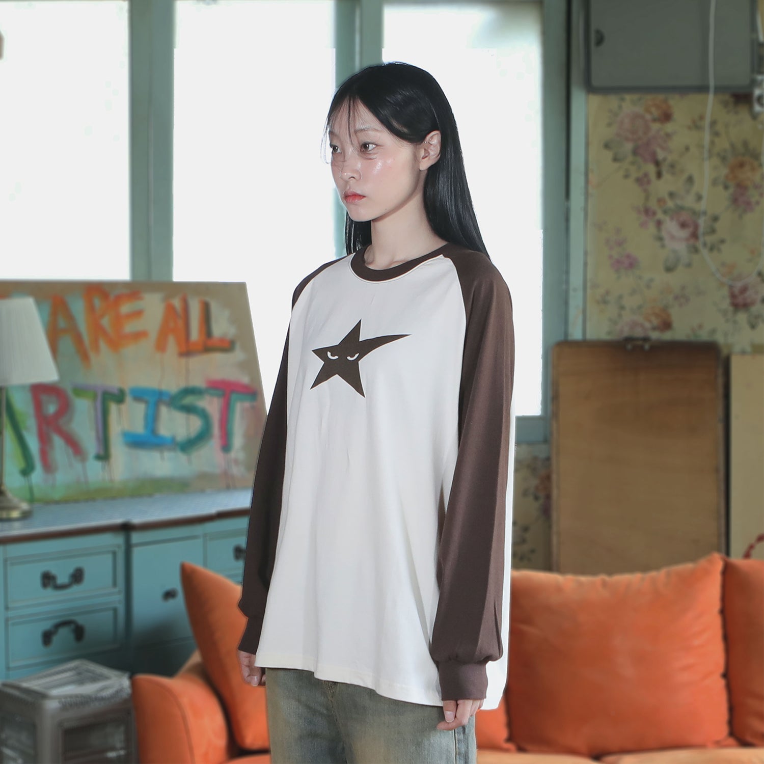 LAZY STAR RAGLAN SLEEVE ( BEIGE )