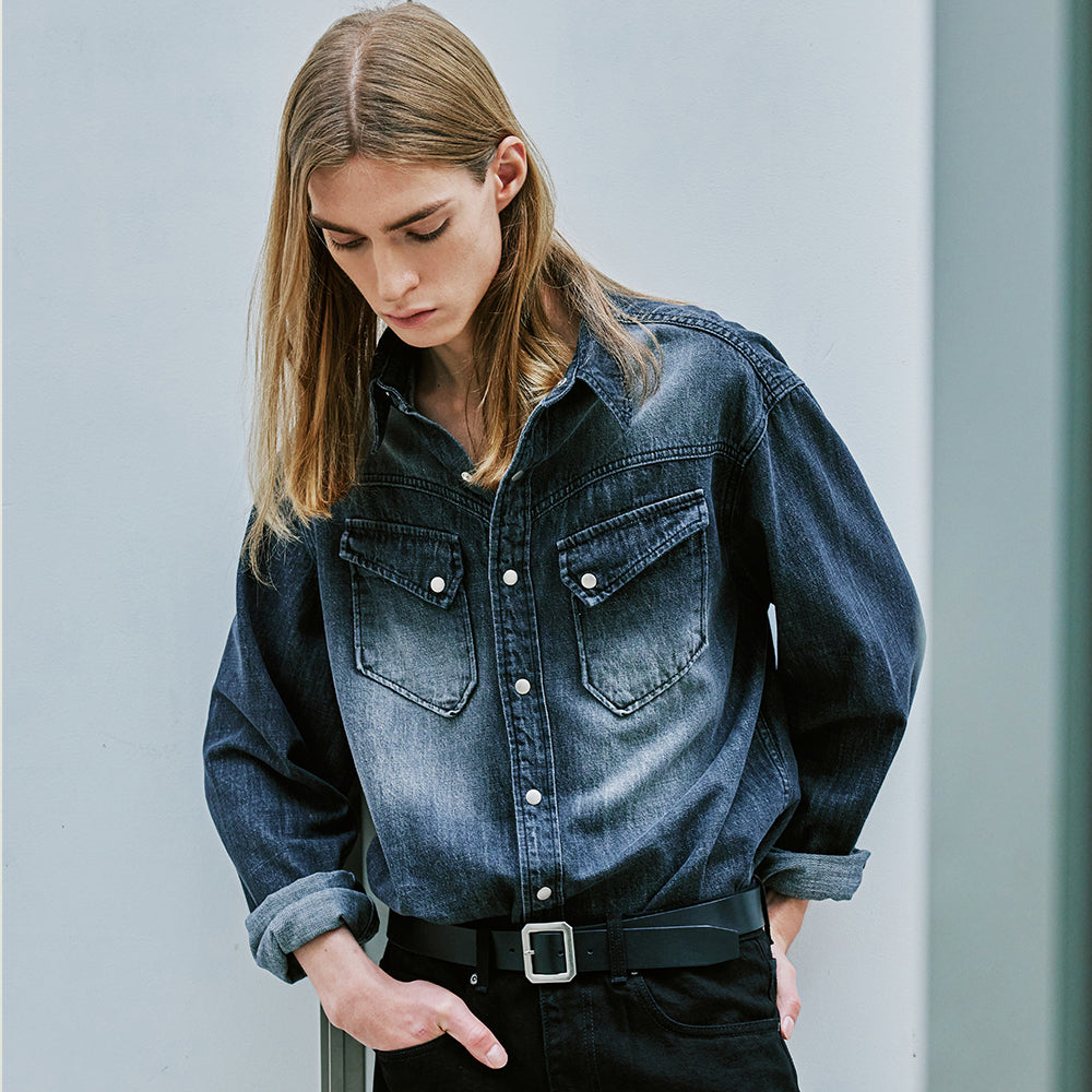 WASHED DENIM WESTERN SHIRT BLACK