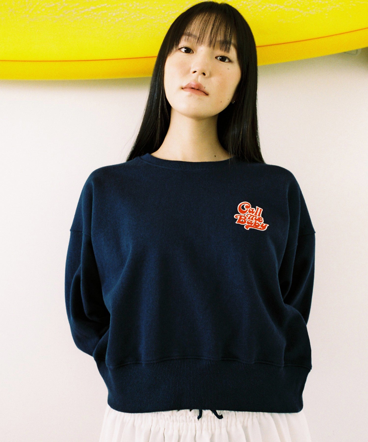 Baby Logo Embroidery Cropped Sweatshirt _ Navy