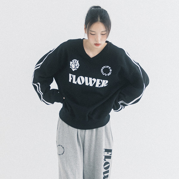 OVERSIZE UNIFORM V-NECK SWEATSHIRT(BLACK)