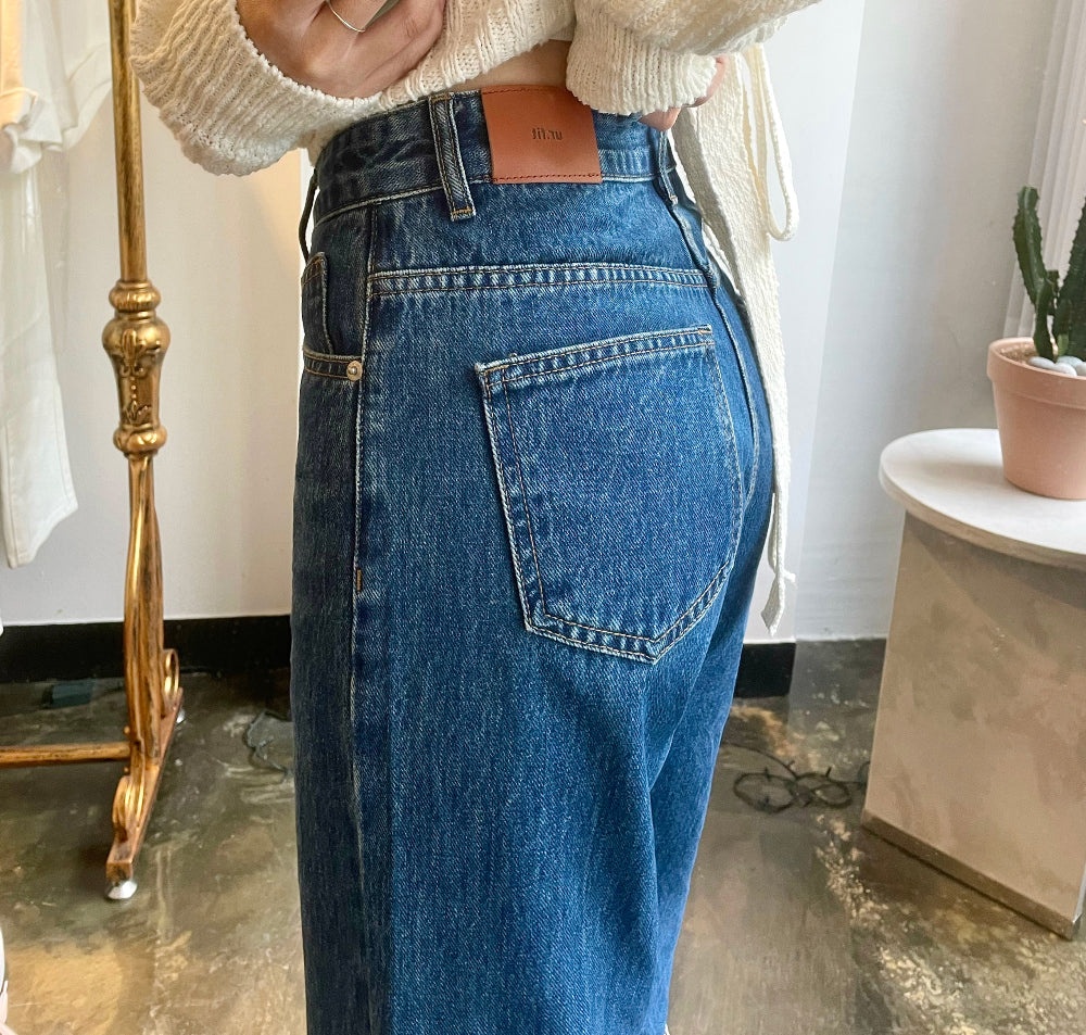 SEMI WIDE FIT BLUE + WHITE DENIM PANTS [17724]