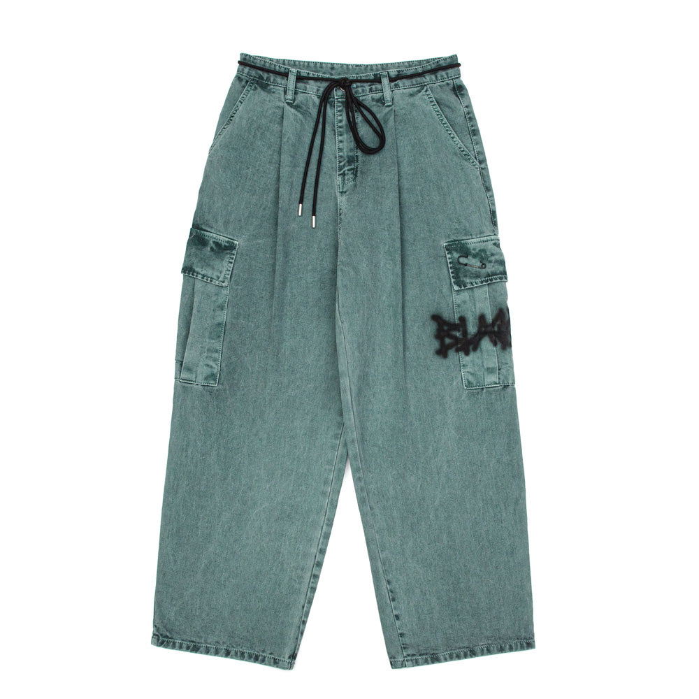 BBD Graffiti Logo Wide Denim Cargo Pants (Deep Green)