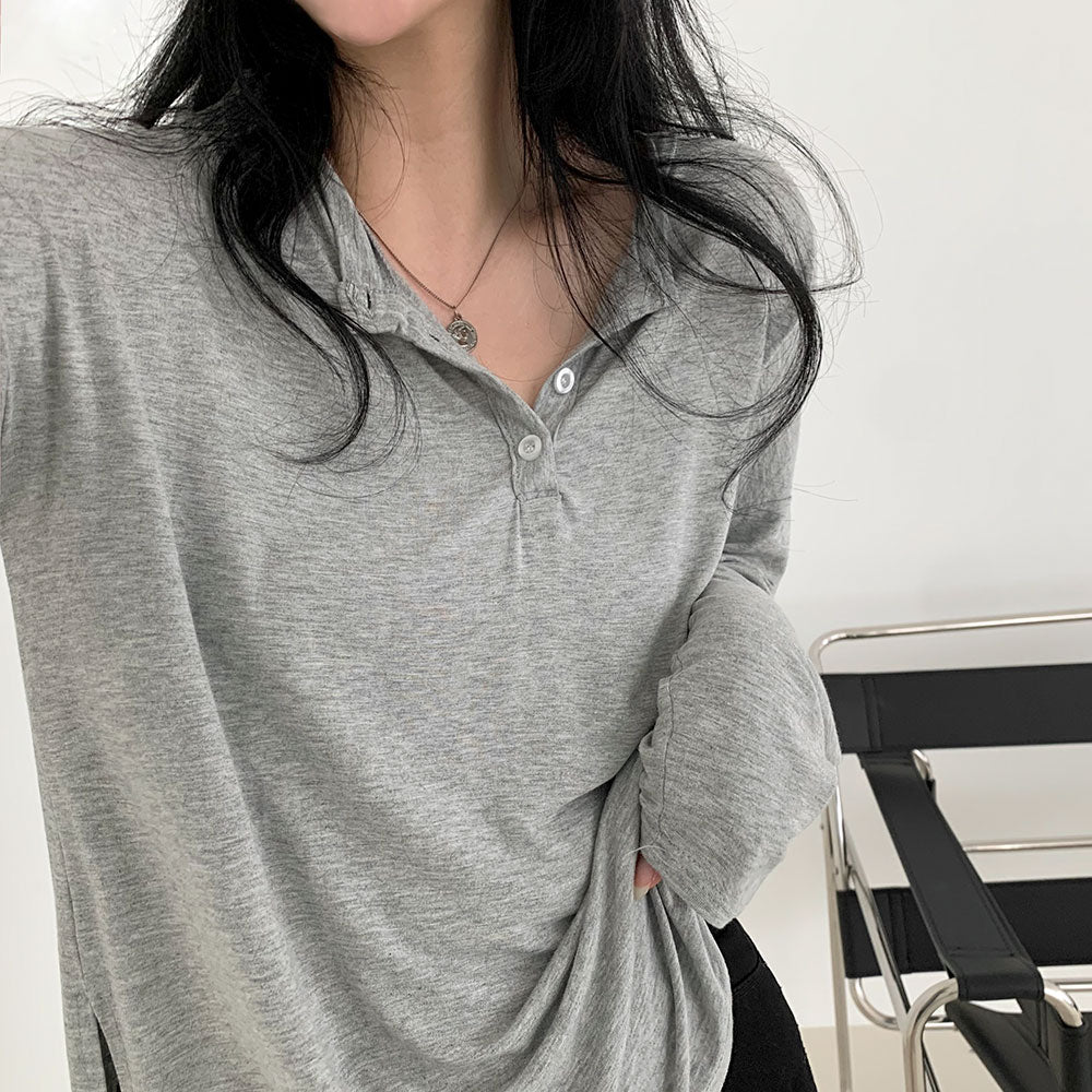  soft, sleeve button split tee