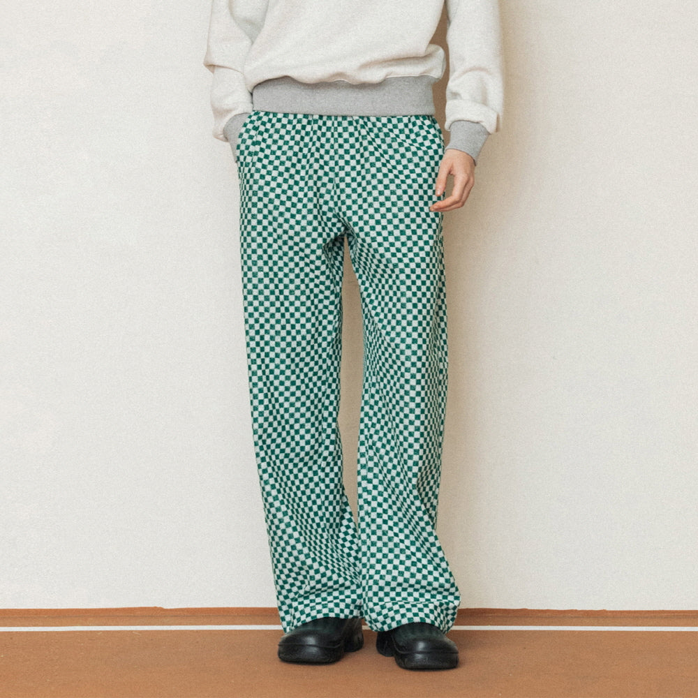 CHECKERBOARD BANDING PANTS_GREEN CREAM