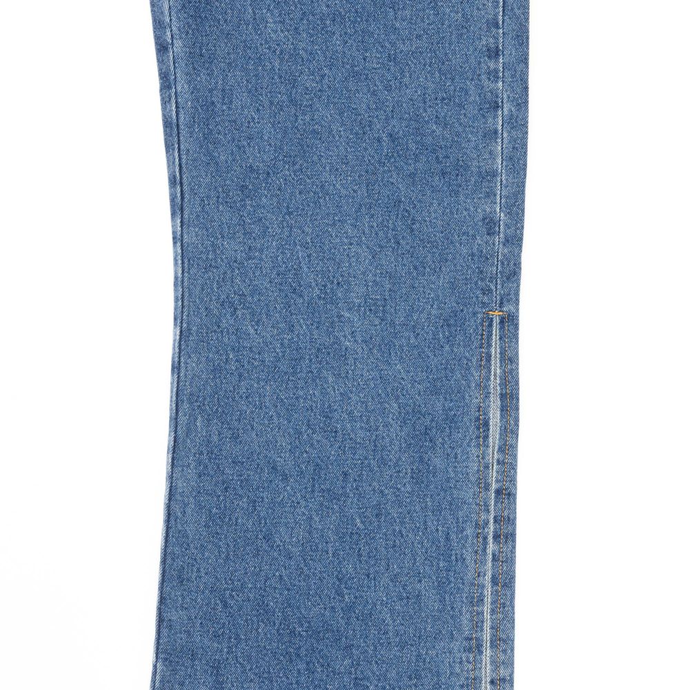 WIDE FIT SLIT MEDIUM BLUE DENIM PANTS [16634]