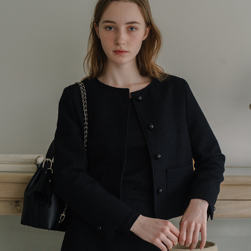 Minimal Tweed Jacket - Black