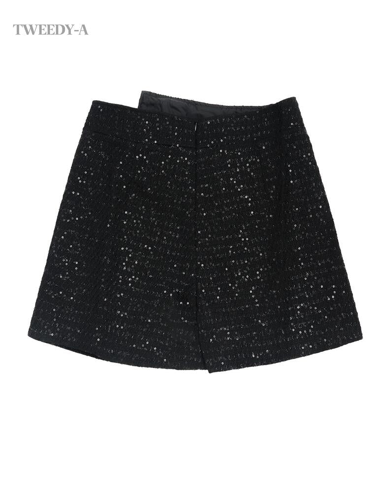 Lucid tweed gold button tweed skirt pants black