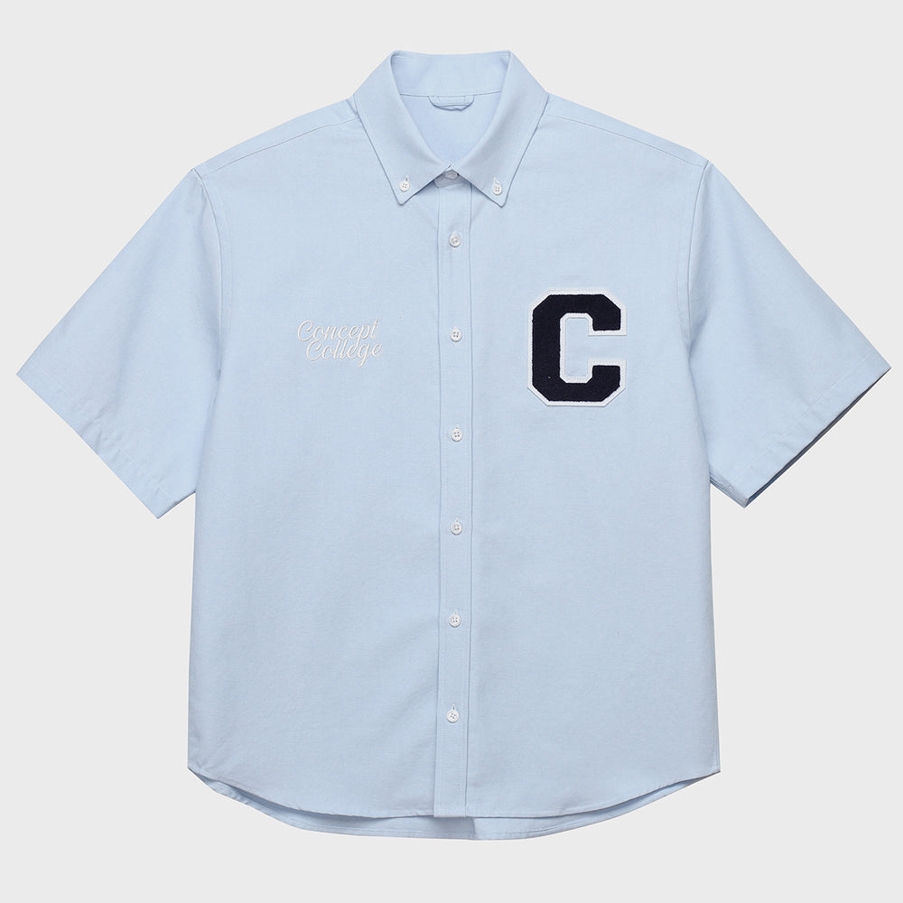 C Patch Short-Sleeved Unisex Sky blue Oxford Shirt