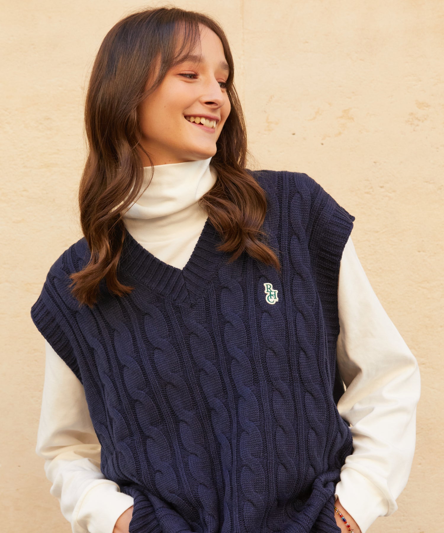 RCH mark oversize knit vest navy